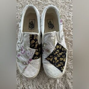 Vans Women's Patchwork Floral Slip-On Sneakers - White, Black, and Gold